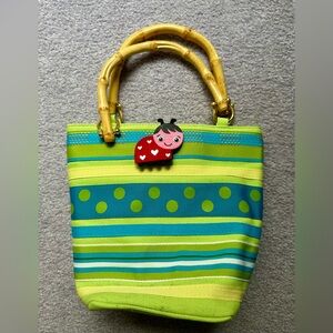 Colorful Striped Bucket Bag with Bamboo Handles